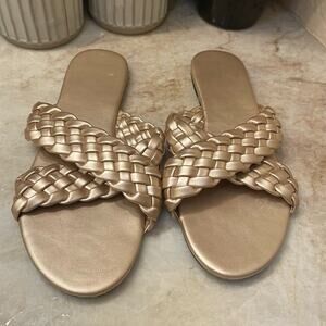 Slide sandals gold weaved sz40 (9.5)